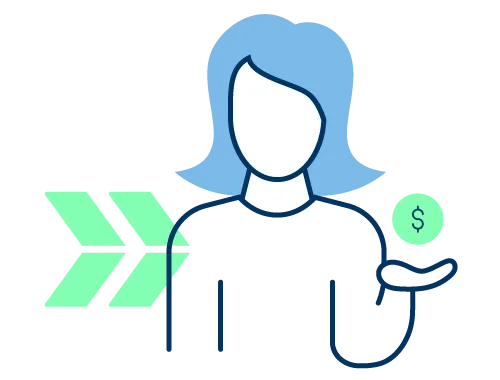 Icon with arrows pointing to a person holding money